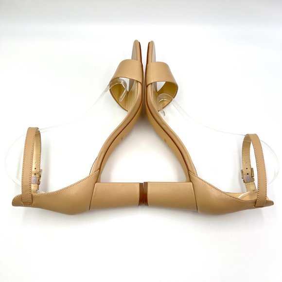 Nine West Size 10 Beige Tan Nude Natural Leather Block Heels Sandals Shoes - Picture 8 of 13